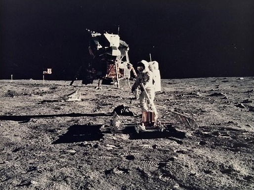  Apollo 11: Buzz Aldrin working near the lunar module.